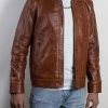 Corven Mens 100% Real High-Quality Lambskin Leather Brown Shirt Collar Jacket